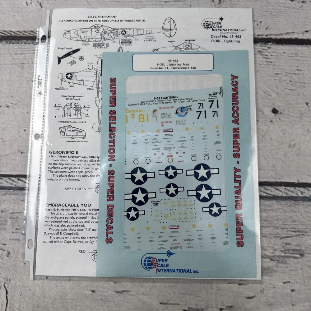 1/48 Superscale Decal 48-463 P‑38 Lightning 459th FS/80th FG,7th FS/49th FG